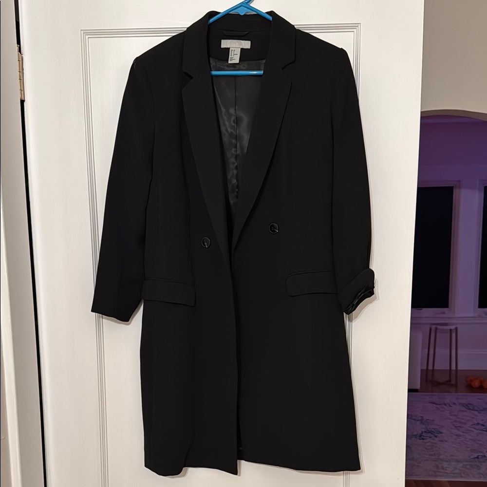 H&M Black Double-Breasted Long Blazer